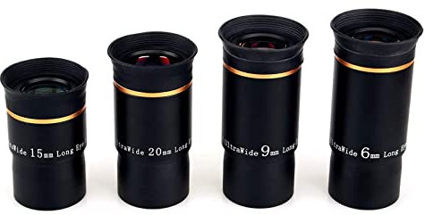 Svbony Okular Teleskop 1,25”, 6mm 9mm 15mm 20mm Teleskop Okulare Kit 66° Weitwinkelokular Scharfe Bilder, FMC Beschichtung Langer Augenabstand, für Mondsternhaufen und andere Planetenbeobachtungen