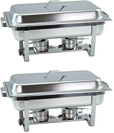 GVK ECO Juego de 2 Calentador de Platos Chafing Dish con depósito de 1/1 GN 65 mm de Profundidad apilable Plana Cuadrada con Asas