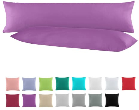 BaSaTex Baumwolle Renforcé Kissenbezug, 2er Pack, 40x145 cm, Lila | 100% Baumwolle, Öko_Tex Zertifiziert, Reißverschluss