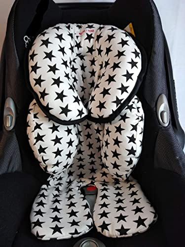 MOON-BBEBE Auto-Sitzverkleinerer Antiallergikum universal maxi cosi autositz und fahrt (wieB mit schwarzen sternen)