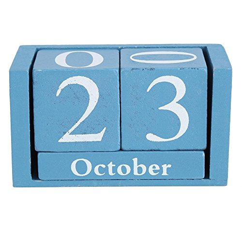 Träskrivbordskalender, vintage trä evig kalender, träkalender gör-det-själv för hem/skrivbord kontor brevpapper dekoration (blå)