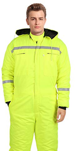 Yukirtiq Uomo Tuta Intera da Lavoro in Policotone con Cappuccio Imbottito Inverno Tuta Robusto da Lavoro con Elastico in Vita (L, Verde fluorescente)