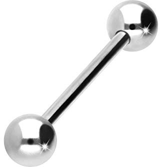 PIERCINGLINE Titan Barbell 2 KUGELN Piercing Stab Zunge Brust Intim Ohr Weißgoldfarben 4 x 1,2 x 12 mm