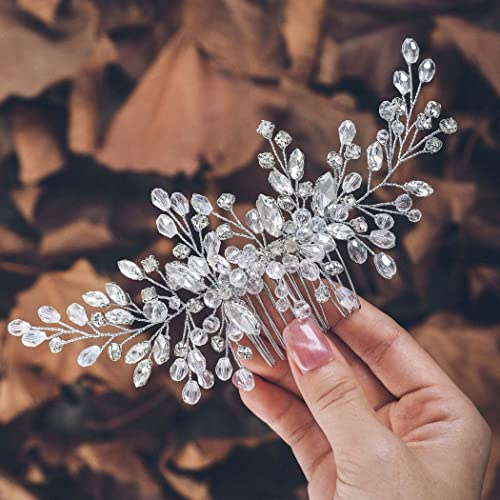 Unicra Silver Bride Wedding Hair Comb Rhinestone Bridal Headpiece Crystal Hair Accessories Hair Piece Jewelry for Women (A-Silver)