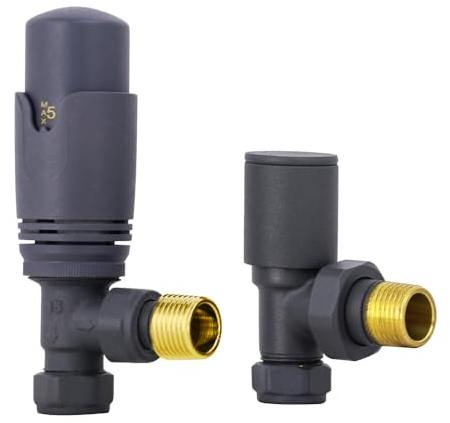NRG Anthracite Angled Thermostatic Radiator Valve TRV with Manual Valve