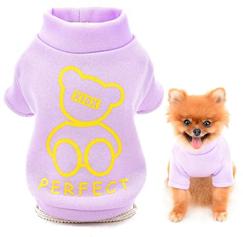 SMALLLEE_LUCKY_STORE Cartoon Fleece Sweatshirt for Small Dogs, Purple, L | Soft Fleece, Pullover Fit, Cute Design, Autumn Walks, Photos, Chihuahua, Yorkie, Small Breed, Cat, Warm Puppy Jumper Shirt