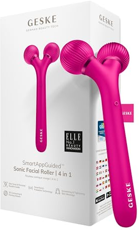 GESKE | Rouleau facial sonique SmartAppGuided™ | 4 in 1 | Derma Roller | Appareil pour le visage | Rouleau facial professionnel | Raffermit et redessine la peau du visage