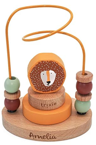 KIDSLINO Motorikschleife aus Holz Mr. Löwe I personalisiertes Kinderspielzeug I Geschenk zur Geburt