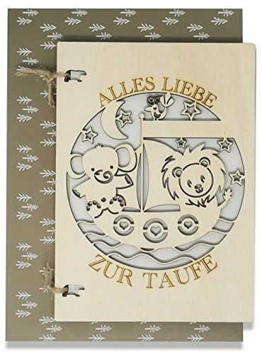 Woodland Mail Holz Karte zur Taufe mit Umschlag aus Kraftpapier - Taufkarte für Mädchen und Jungen (Arche)