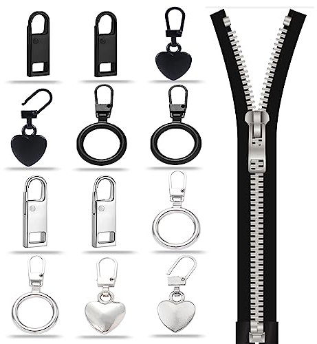 FlyWave Reißverschluss Zipper 12 Stück, Zipper Reißverschluss, Einfach Installieren Reißverschluss Zipper Ersatz, Reißverschluss Anhänger Passend für Von Kleidung