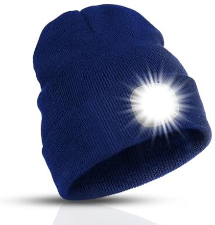 TYGA LED Beanie Mütze mit Licht - Wiederaufladbare Taschenlampe Beanie Mütze, Geschenke für Damen & Herren, Wasserdicht & Warm Wintermütze mit Eingebauter LED Taschenlampe für Laufen, Walking, Camping