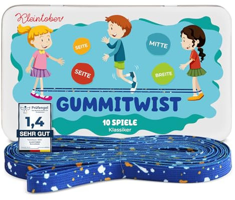Kleintober Gummitwist Kinder mit Spiele Anleitung I Hüpfgummi I Indoor und Outdoor Spielzeug I Regenbogen Band I Einschulung Junge Geschenk als Schultüte Füllung I Prüfengel Note 1,4