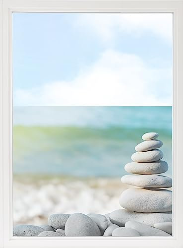 GRAZDesign Fensterfolie Blickdicht Sichtschutz, Sichtschutzfolie Fenster, Glastüren, Duschkabine, Milchglasfolie Bedruckt mit Motiv Wellness Steine am Strand 70x57cm