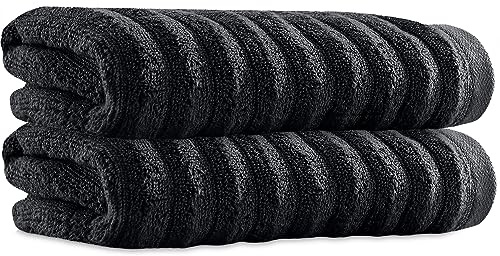 Towelogy Bamboo Hand Towels 2-Pack 50x80 cm Premium Quality Soft and Absorbent Towels for Hotel Spa Bathroom | OEKO-TEX CERTIFIED (2, Black)