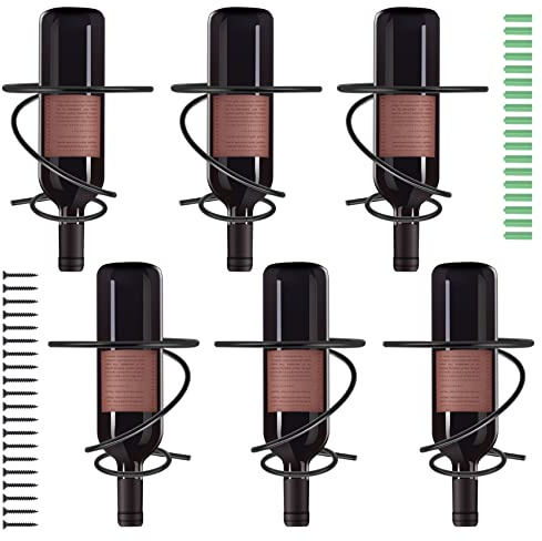 Happysnow Packung mit 6 An der Wand Montierten Wein Regalen - Rot Wein Flaschen Display Halter mit Schrauben, Metall Regal Organizer