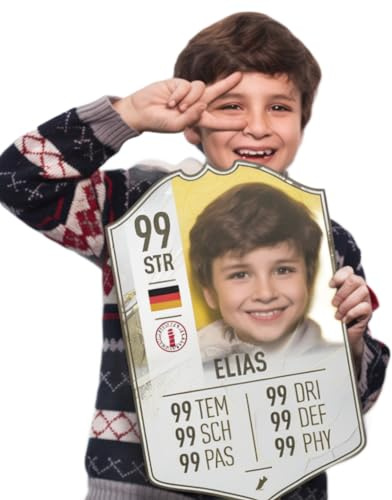 Fußball Geschenk für Jung - Fussballkarte aus Holz mit Foto, Namen und vielem mehr - Fußball-Geschenke für Jungen ab 10, Männer und Jungen ab 12 - Weissgold