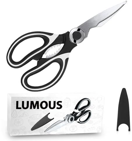 GILORRA Kitchen Scissors Sharp Heavy Duty Kitchen Scissors Stainless Steel Multipurpose Utility Scissor Kitchen Shears for Chicken Meat Scissors UK Dishwasher Safe (1 X White Black)