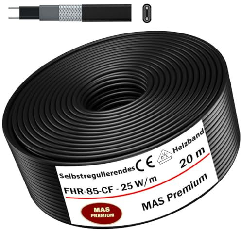 Heizkabel Selbstregulierendes Heizband HEAT Regular-85-CF Selfregulating Heating Cable 25w/m 5–100m Rohrheizung Begleitheizung Wasserleitung Dachrinnenheizung Frostschutzkabel 10°- 85°C (20m)