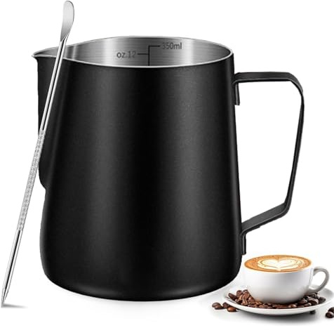 Milk Frothing Pitcher, 350ml/600ml (12oz/20oz) Milk Frother Cup Stainless Steel Jug Steaming Pitcher, Milk Coffee Cappuccino Latte Art Barista Steam Pitchers Milk Jug Cup with Decorating Pen