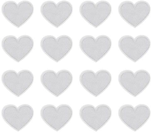PATIKIL Stoffflicken zum Aufbügeln 2x2.5cm Bügelflicken 16 Packung Aufnäher Herz Form Bestickte Liebe Applikationen für Kleidung Jacken Hut Rucksack Reparieren Dekorationen Weiß