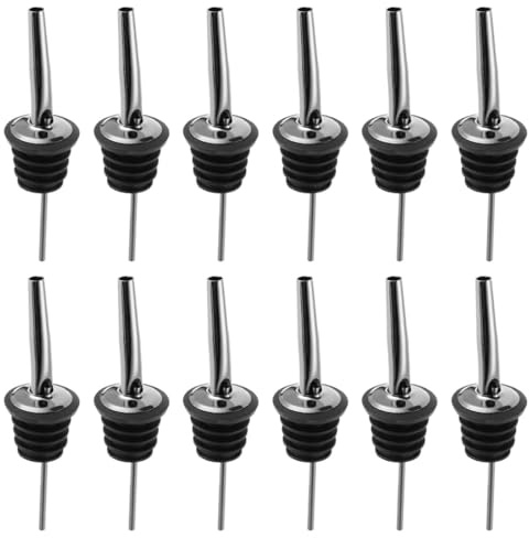 SJLAUX 12 Pcs Stainless Steel Bottle Pourers, Freeflow Pourer, Tapered Spout, Reusable, BPA Free, Dishwasher Safe, Ideal for Home Kitchen, Bar, Food Service Use