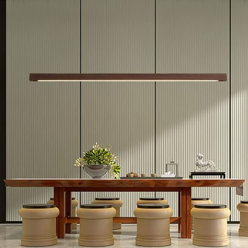 Pendelleuchte LED Hängeleuchte Esstisch Holz Lineare Hängelampe Dimmbar mit Fernbedienung pendellampe höhenverstellbar Moderne design Wohnzimmerlampe hängend für büro esszimmerlampe Küche (L100CM)