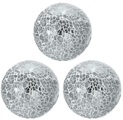 sourcing map 3 bolas de cristal decorativas de 8 cm, bolas de centro de mesa, bolas de mosaico de cristal, esfera para decoración, cuencos, jarrones, mesa de comedor, fiesta, color plateado