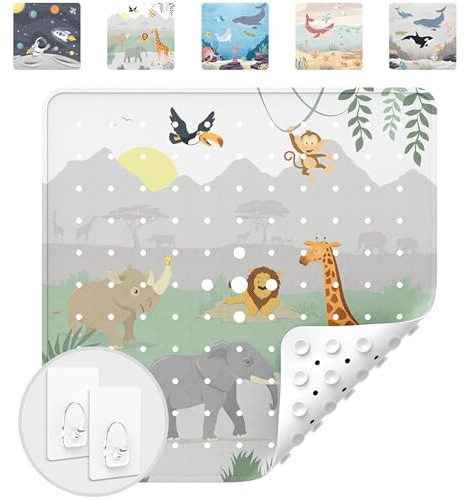 avakido® Alfombra Ducha Antideslizante Infantil 53x53 cm - con 2 Ganchos incluidos - Alfombrilla bañera sin BPA, Lavable a máquina y Resistente al Moho