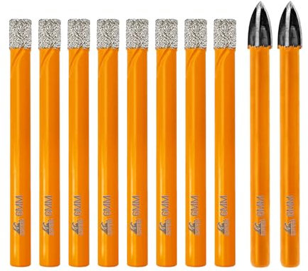 EXFEIN Punte diamantate – Kit di punte da trapano per piastrelle, 6 mm, 8 pezzi e punte da trapano in carburo da 6 mm, 2 pezzi, per forare ceramica, porcellana, piastrelle, marmo, granito muratura