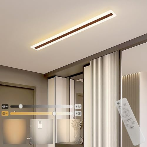 GZZBMY LED Deckenleuchte mit Fernbedienung Deckenlampe Kreative Rechteckige Deckenleuchte Dimmbar Ultra dünne Deckenlampen Aluminium für Badezimmer Schlafzimmer Küche Flur (80CM,Dunkles Holz)