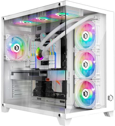 Empire Gaming - (2024 Neu) Gamer PC-Gehäuse CL-242 – ARGB Medium Tower ATX, Micro-ATX und ITX – 7 Lüfter 120 mm 3 Pins 5 V LED RGB Adressierbar – MB Sync – Mid Tower weiß