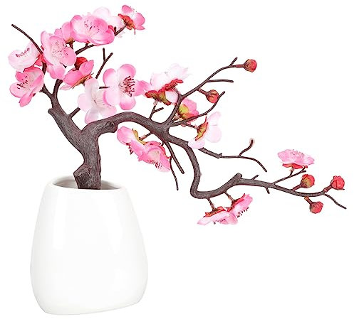 ULDIGI Künstliche Pflaumenblüte Bonsai Dekoration Im Topf Realistische Künstliche Blumen Für Wohnzimmer Büro Und Garten Stilvolles Heimdekor Mit Pflegeleichten Pflanzen