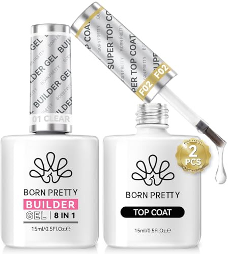 Born Pretty Top Coat Gel U V und Builder Nail Gel Set - 8 in 1 Clear Quick Builder Gel für Nägel Aufbaugel für Gelnägel Base Top Coat Poly-Nagelgel Verlängerungsgel Verstärkungsgel Nagelkleber