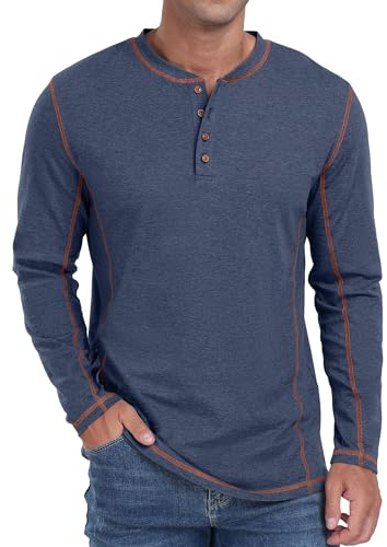 Sailwind Men's Henley T Shirt Cotton Long Sleeve T-Shirt Classic Casual Shirt Tops for Men (Navy Blue Variegated, XL)