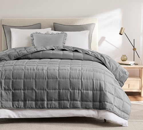 R.SHARE Quilted Bedspread Soft and Comfortable Grey, Double Size Bedspread 200x220 cm, Lightweight Coverlet Comforter Bed Cover for Spring Summer All Season Oeko-TEX