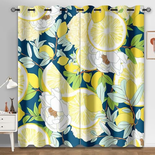 Curtains for Living Room Lemon Yellow Blue Door Curtain Polyester Washable Blackout Curtains Office Curtains for Bedroom Decoration Eyelet Curtains 2 Panels Curtains 2x140x250 cm