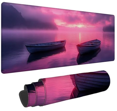 Tapis de Souris Bateau Tapis de Souris XXL Lac 1500x800x4mm Tapis Souris Gamer, sous Main Bureau Ordinateur Portable, Mouse Pad Bords Cousus Caoutchouc Antidérapante, pour Souris et Clavier A-284