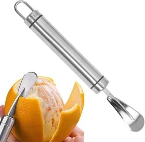 Stainless Steel Orange Peeler with Curve Blade - Multifunctional Zester Knife for Grapefruits, Grapefruits and Fruit Art, Kitchen Aid with Recessed Handles and Peeling Aid (Dishwasher Safe, For