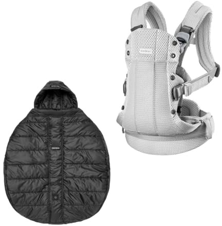 Bundle of BabyBjörn Babytrage Harmony, 3D-Netzstoff, Silber + Wintercover für Babytrage, Schwarz