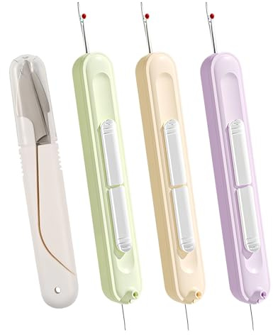 Luxvara 3 Piezas Enhebrador Agujas Coser, Herramienta 2 en 1 Enhebrador de Aguja Descosedor, Separador de Costuras con Tijeras de Resorte, Deshilador de Costura para Manualidade, Bordado (3 Colores)