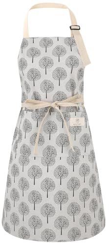 Halinuia Schürze Kochschürze Damen Antifouling Verstellbare Küchenschürze mit 2 Großen Tasche Latzschürze für Kochen Backen Hausarbeit Gartenschürze (Cremeweiß)