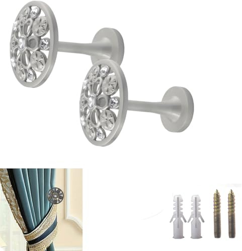 Set of 2 Curtain Tieback Hooks Window Drapery Medallion Holdbacks Wall Mounted Drapery Holdbacks Curtain Pullbacks Tassel Curtain Tie Curtain Holders Hooks for Curtain Tiebacks (Dark Silver)