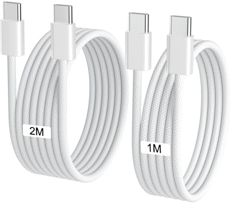 Cable USB C vers USB C 1M+2M, 60W Tressé Cable Chargeur USB C Charge Rapide pour iPhone 17/Air/Pro/Pro Max/iPhone 16/15/Plus/Pro Max/iPad/MacBook, Câble USB C vers USB C Cable Type C Cordon Fil USBC