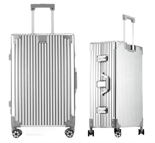 yuweijie Koffer 100% Aluminium Bordkoffer Hartschalen-Koffer Trolley Rollkoffer Handgepäck Teleskopgriff, Reisekoffer mit 4 Rollen,Größ Koffer,TSA-Schloss(L,Silber)