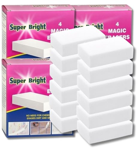 12 x Magic Power Erasers - Multi-use Heavy Duty Foam Erasers - Removes up to 100% of Tough Stains on All Surfaces - Great for in the Kitchen, Home and Office