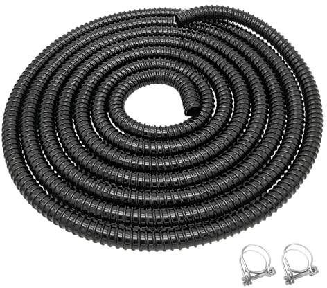 Corrugated Pond Pipe 25 mm 1 inch - 2 m Flexible Reinforced Hose with 2 Clips - UV Resistant Ribbed Pipe for Fish Ponds, Water Features, Pumps, Filters, Irrigation, Pools, Garden Drainage, Water Butt
