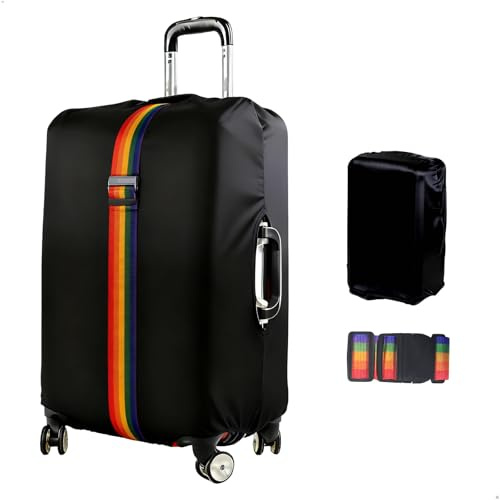 Housse Valise, Protection Valise de Voyage Sangle Valise Élastique Protection Voyage, Housse de Protection Valise Noire pour Valises 22-24 Pouces avec Sangle de Sécurité