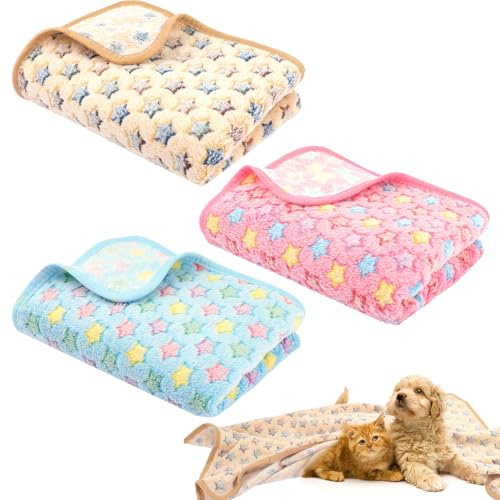 Neerow 3 Stück Hundedecke, 104 x 76 cm Katzendecke Sofa, Weich Fleece Kuscheldecke Flauschig, 3 Farben Haustier Decke Waschbar für Hunde, Katzen, Sofa, Auto, Betten, Transportbox