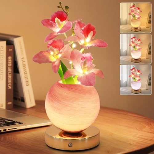 BVI BOOMERVIVI Tulip Table Lamp, Rechargeable Cordless Touch Dimming Artificial Tulip Flower Desk Lamp, LED Flower Bedside Night Light Romantic Gifts for Girl Women Mom (Pink Orchid)
