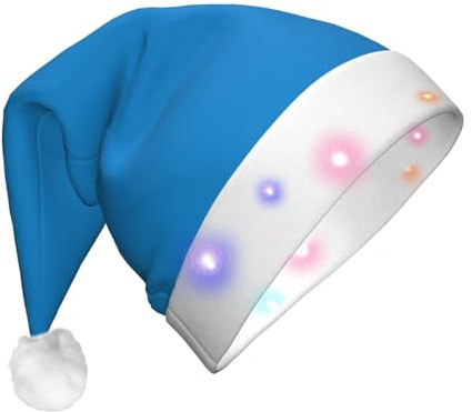 XZDDX Einfarbige, blaue Weihnachtsmütze für Erwachsene, blinkende LED-Weihnachtsfeier-Kopfbedeckung